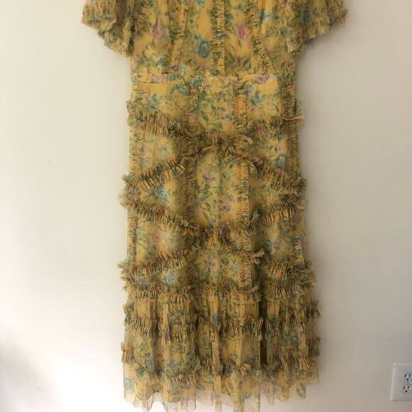 Mac Duggal  Floral Flutter-Sleeve Mesh Print Tea-Length Dress Size 8 NWT - Picture 8 of 11